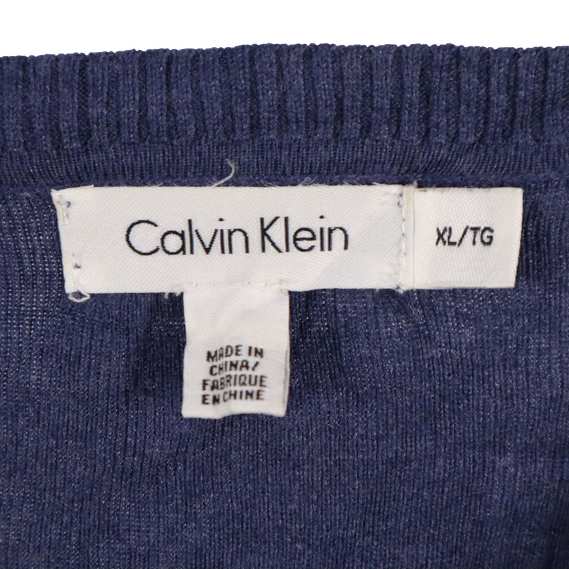 Calvin Klein 90's V Neck Knitted Jumper / Sweater XLarge Blue