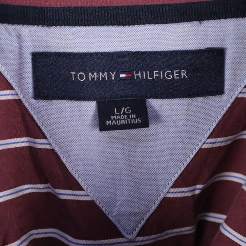 Tommy Hilfiger 90's Long Sleeve Button Up Striped Shirt Large Burgundy Red