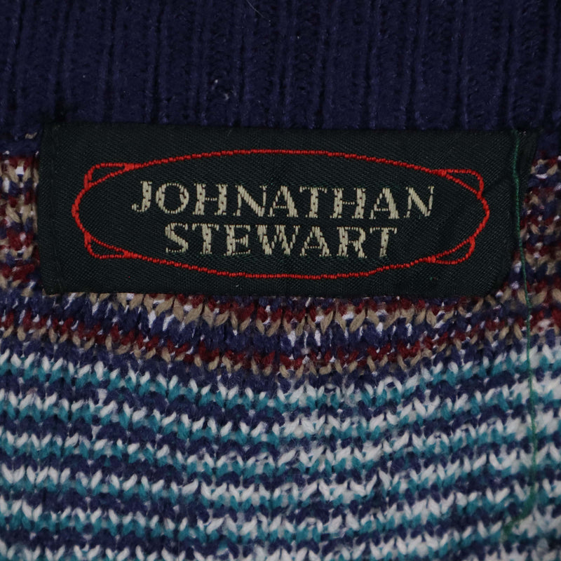 Johnathan Stewart 90's Coogi Style Knitted Crewneck Leather Jacket XLarge Blue