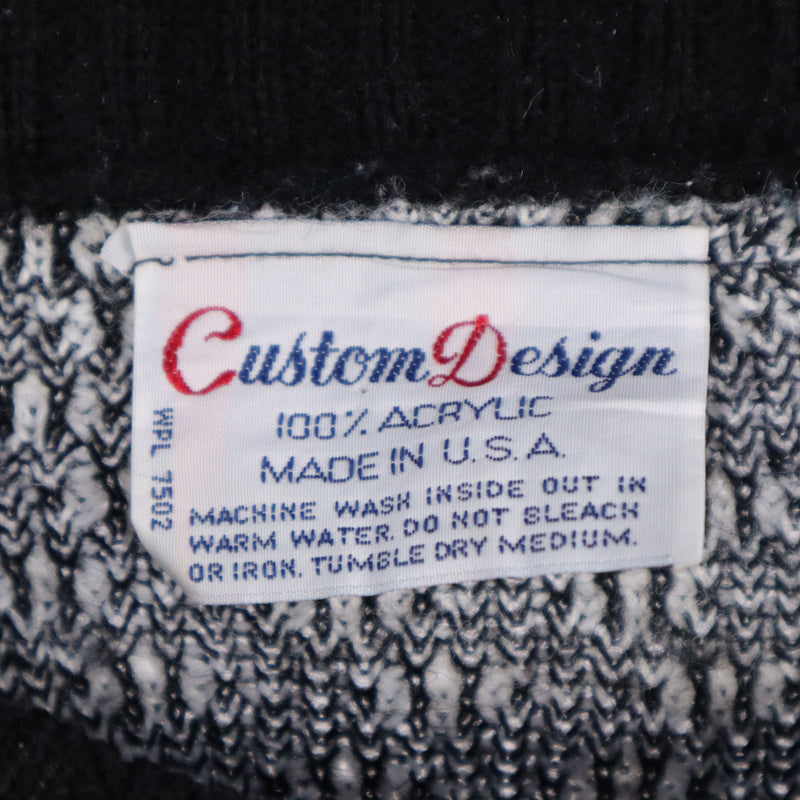 Custom Design 90's Knitted Long Sleeve Pullover Jumper Large Black