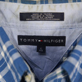 Tommy Hilfiger 90's Tartened lined Check Button Up Long Sleeve Shirt Large Blue