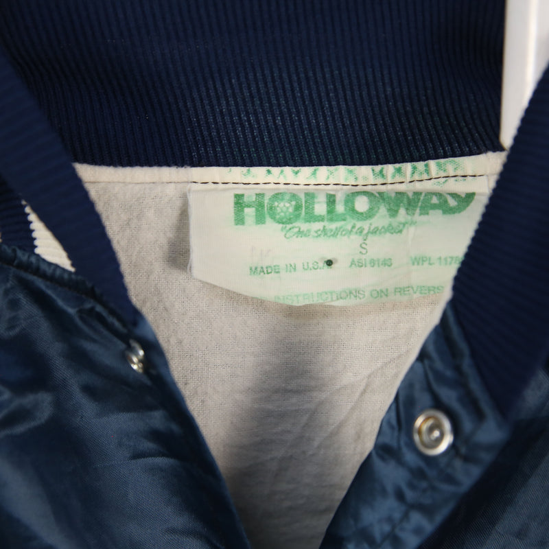 Holloway 90's Button Up Back Print Striped Bomber Jacket Small Navy Blue