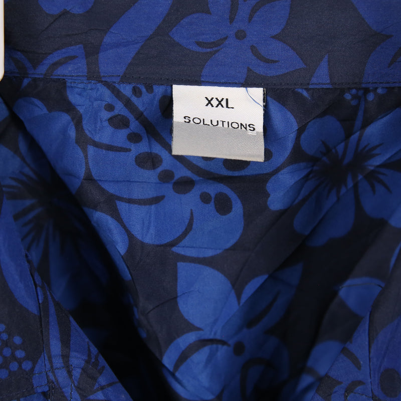 Solutions 90's Hawaiian Pattern Short Sleeve Button Up Shirt XXLarge (2XL) Black