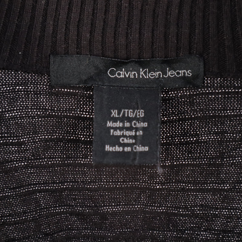 Calvin Klein jeans 00's Y2K Striped Quarter Zip Jumper XLarge Black