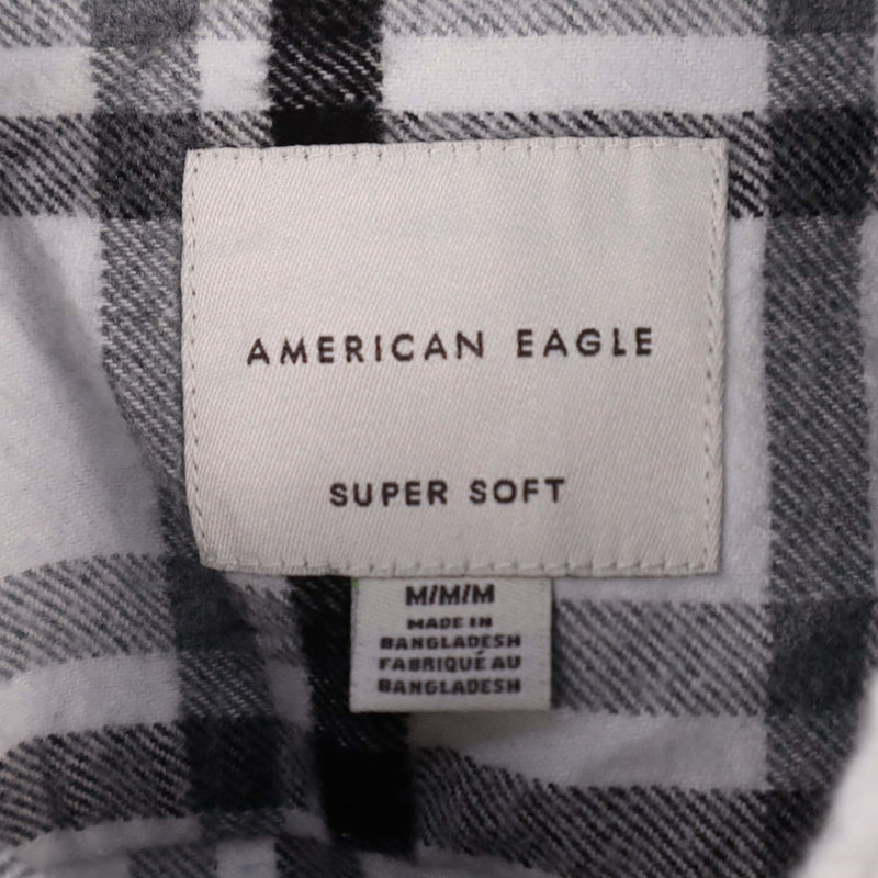 American Eagle 90's Tartened lined Check Long Sleeve Button Up Shirt Medium Black