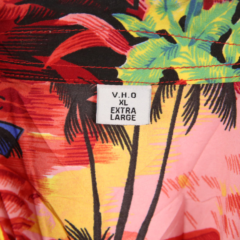 Vho 90's Hawaiian Pattern Short Sleeve Button Up Shirt XLarge Pink