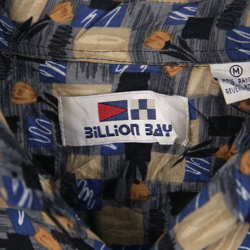 Billion Bay 90's Pattern Short Sleeve Button Up Shirt Medium Blue