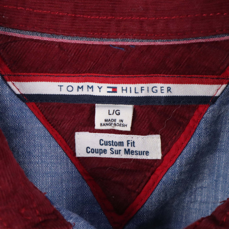 Tommy Hilfiger 90's Corduroy Button Up Long Sleeve Shirt Large Burgundy Red