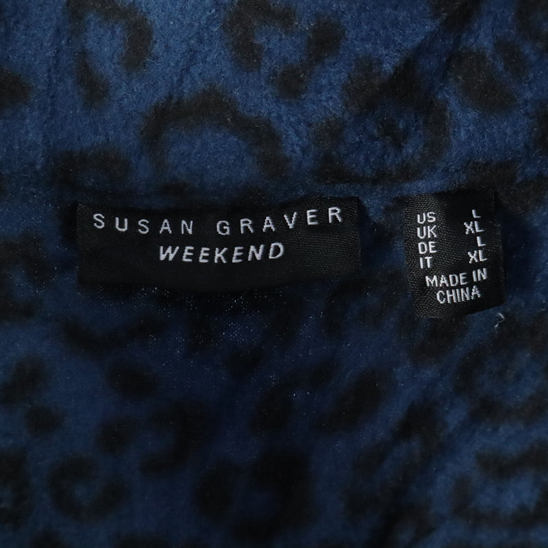 Weekend 90's Cheetah Print Quarter Zip Long Sleeve Fleece Jumper Large Black