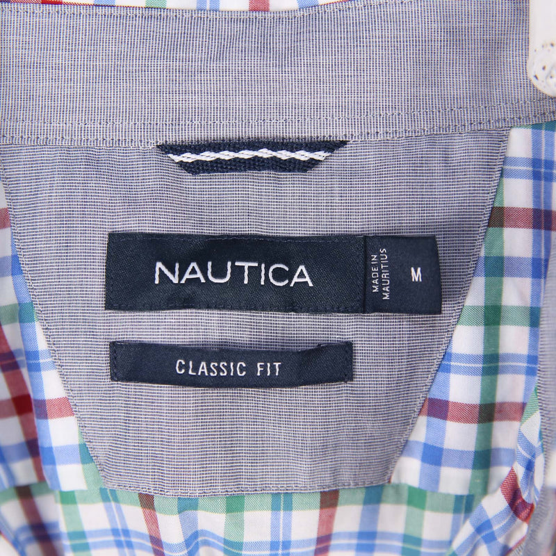 Nautica 90's Long Sleeve Button Up Check Shirt Medium Blue
