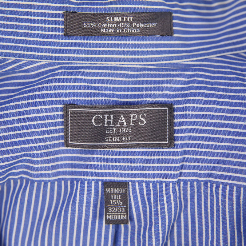 Chaps 90's Long Sleeve Button Up Striped Shirt Medium Blue