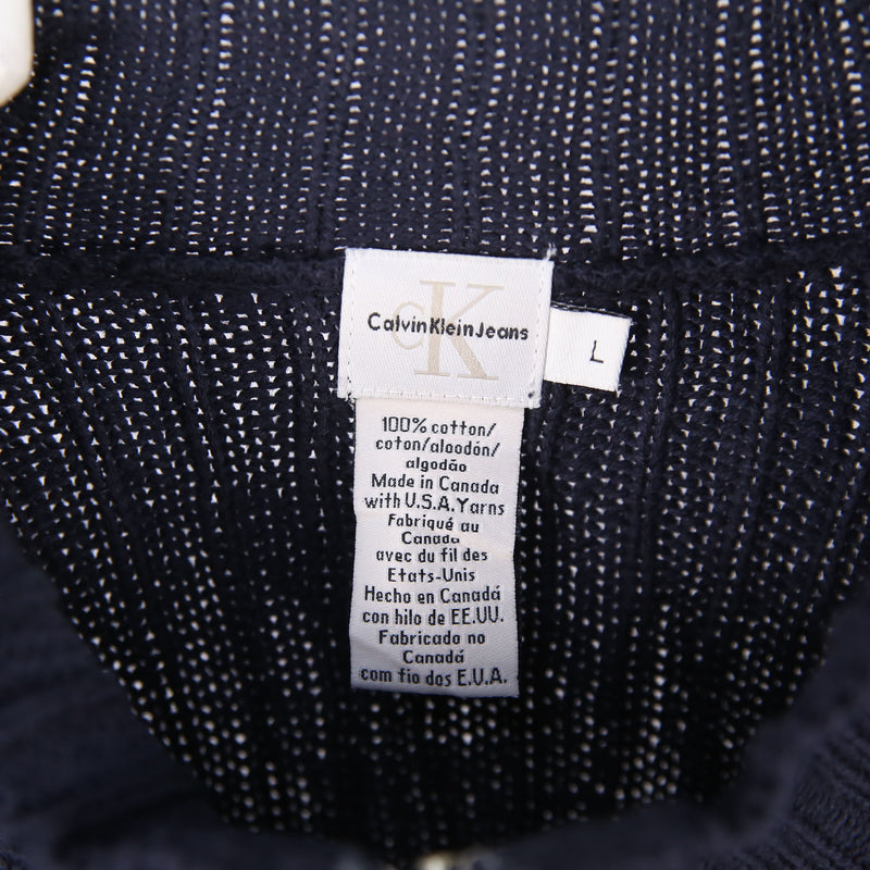 Calvin Klein 90's Knitted Zip Up Long Sleeve Fleece Large Navy Blue