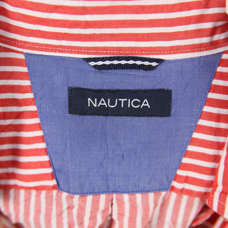 Nautica 90's Long Sleeve Button Up Striped Shirt XLarge Red