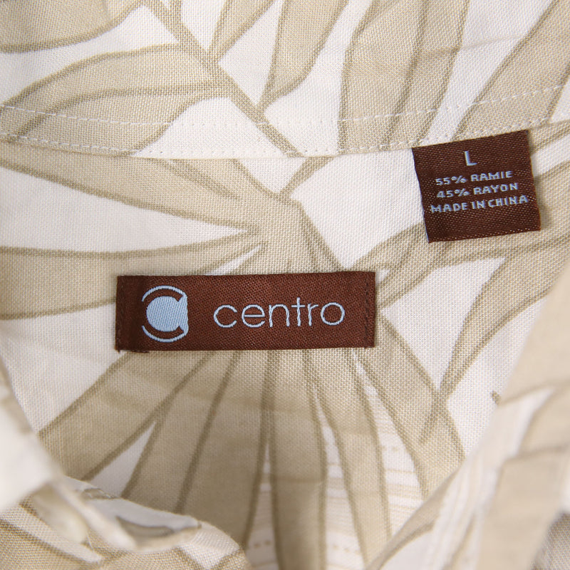 Centro 90's Short Sleeve Button Up Printed Shirt Large Beige Cream