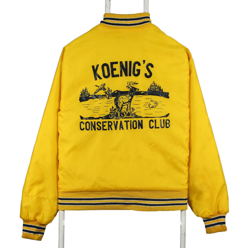 American Fit 90's Nylon Bomber Back Print Varsity Jacket Medium (missing sizing label) Yellow