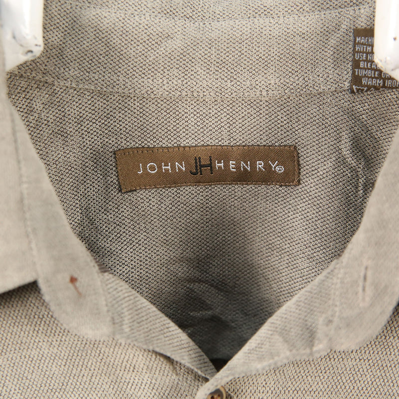 John Henry 90's Button Up Long Sleeve Shirt Medium Khaki Green