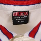 Hilton 90's College Back Print Button Up Varsity Jacket XLarge Red