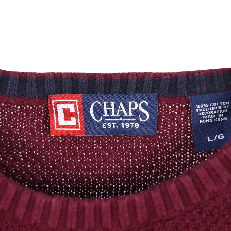 Chaps 90's Knitted Crewneck Heavyweight Jumper / Sweater Large Burgundy Red