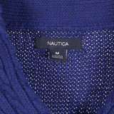 Nautica 90's Knitted V Neck Jumper / Sweater Medium Blue