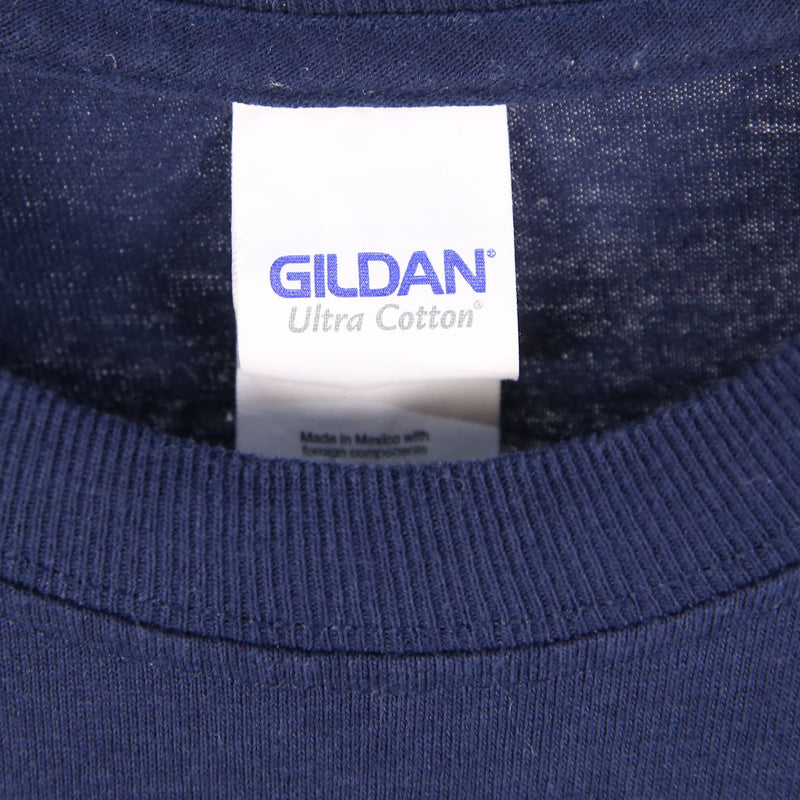 Gildan 90's Hillcrest Short Sleeve Back Print Crewneck T Shirt Small Blue