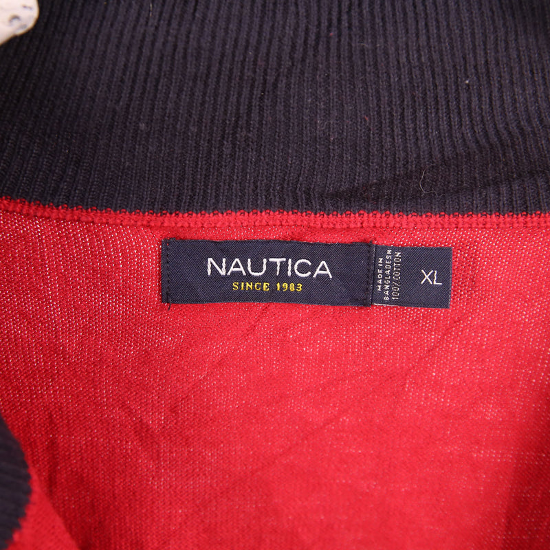 Nautica 90's Quarter Zip Knitted Jumper / Sweater XLarge Red