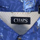 Chaps 90's Pattern Short Sleeve Button Up Shirt Large Blue