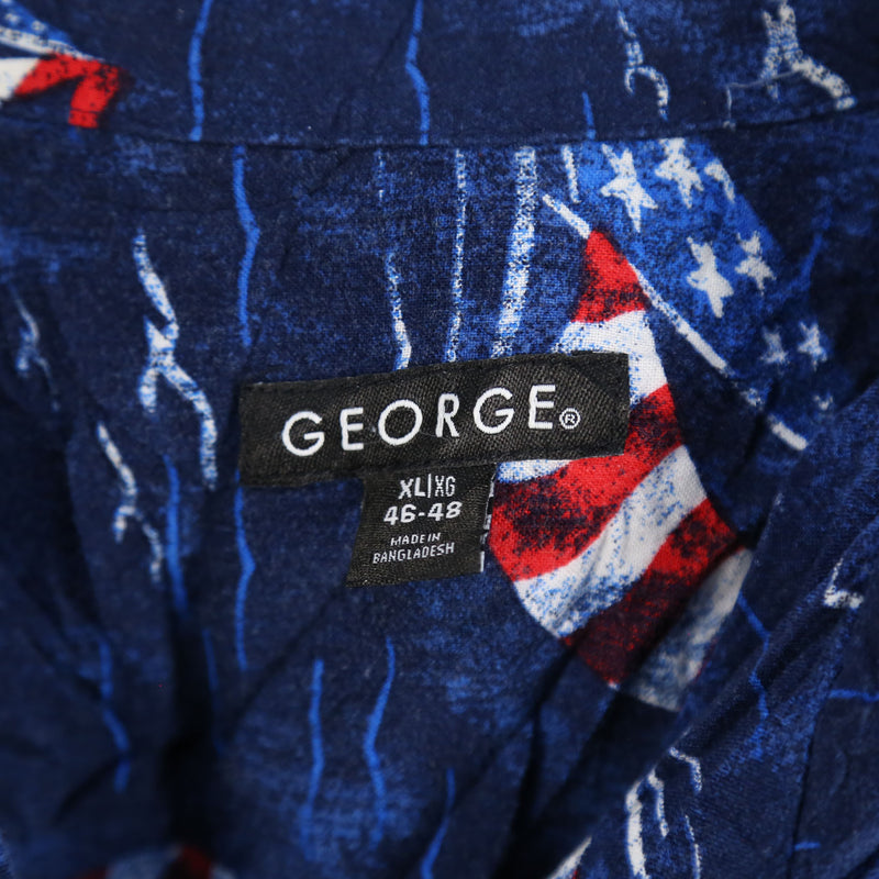 George 90's PAttern Short Sleeve Button Up Shirt XLarge Navy Blue