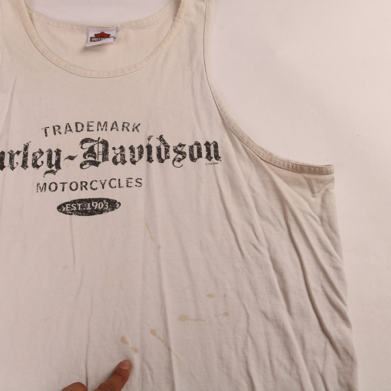 Harley Davidson  Vest Back Print T Shirt XLarge White