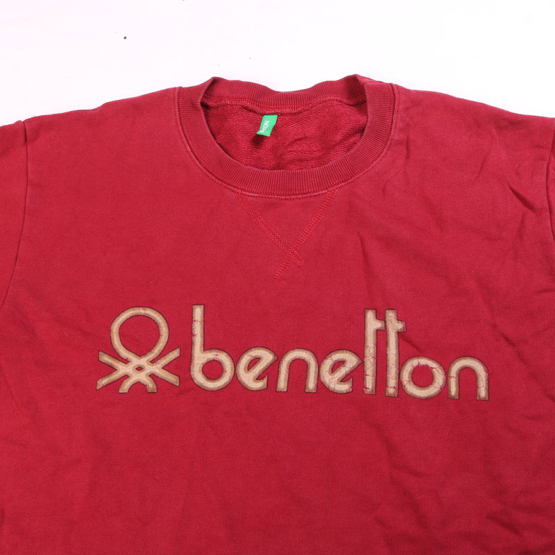 Benetton  Spellout Heavyweight Crewneck Sweatshirt Small (missing sizing label) Burgundy Red