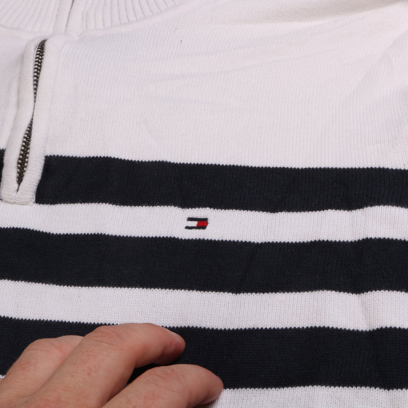 Tommy Hilfiger  Striped Quarter Zip Knitted Jumper / Sweater Large White