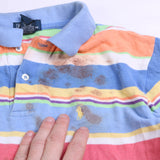 Polo Ralph Lauren Stripped Short Sleeve Button Up Polo Shirt Women's Medium Blue