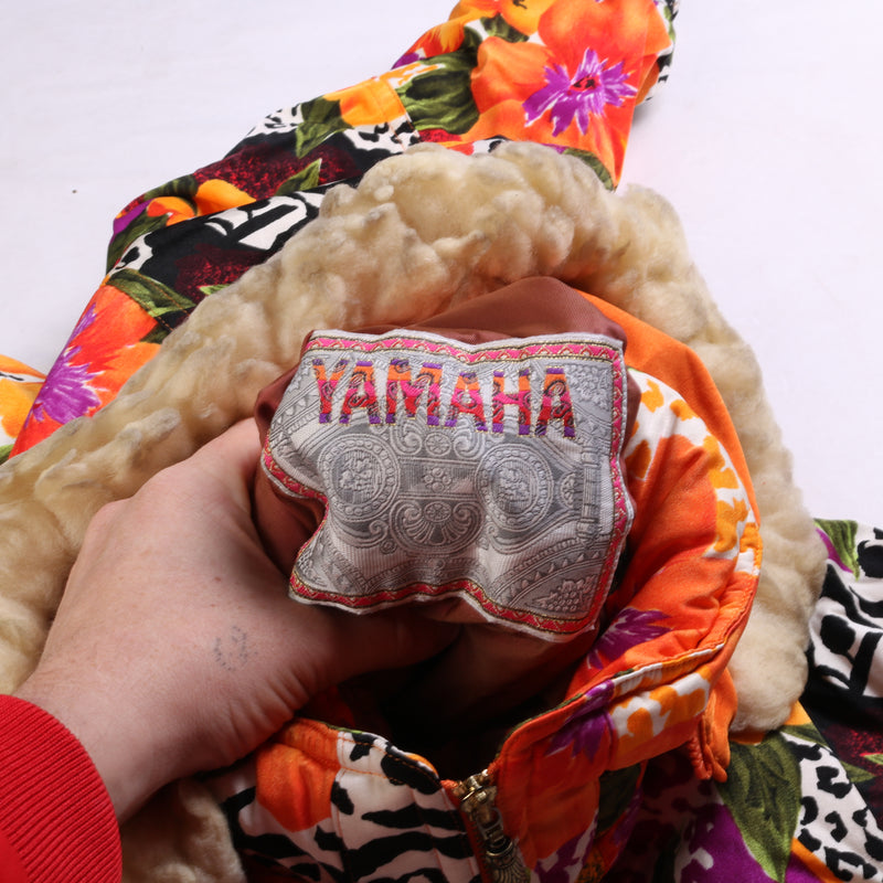Yamaha Floral Ski Wear 80s Puffer Jacket Women's Medium Orange