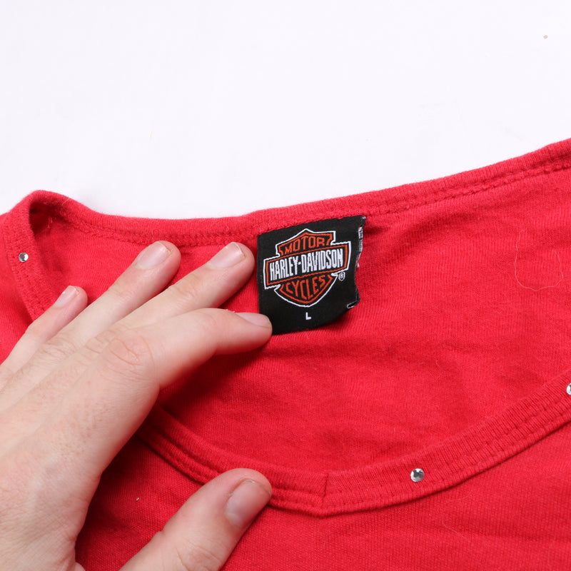 Harley Davidson  Long Sleeve Crewneck T Shirt Large Red
