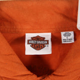 Harley Davidson Motor Cycle 90's Short Sleeve Spellout Logo Polo Shirt Large Orange