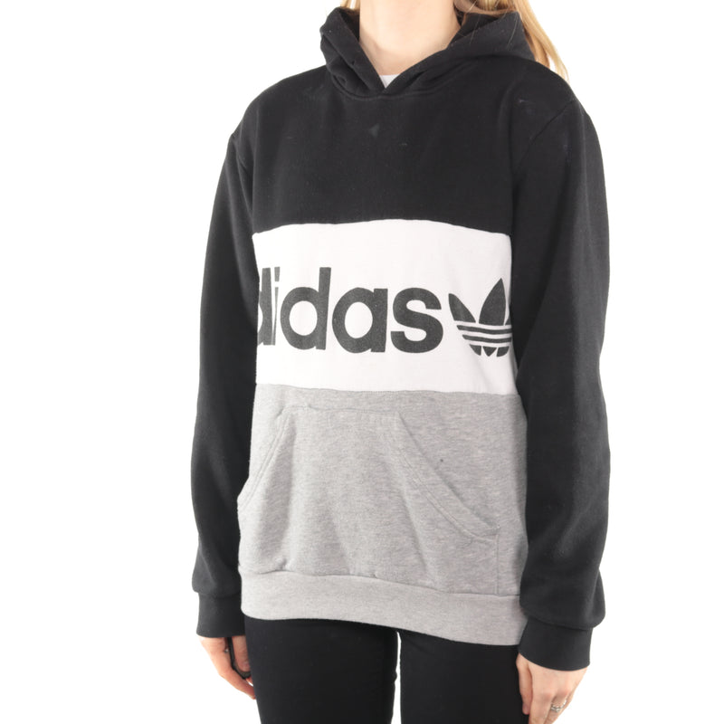 Adidas - Black and Grey Spellout Hoodie - Small
