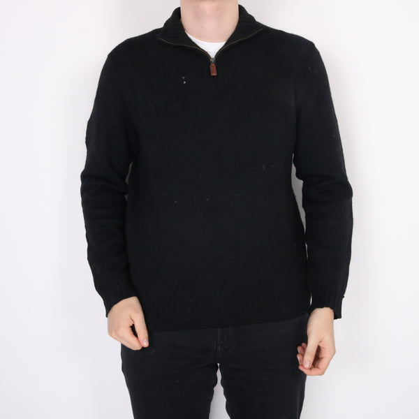 Ralph Lauren - Black Embroidered Quarter Button Jumper - Large