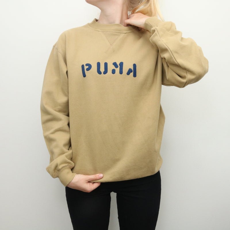Puma - Beige Spellout Embroidered Crewneck Sweatshirt - XSmall