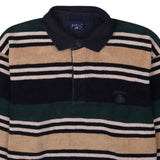 Madison 90's Striped Quater Button Long Sleeve Polo Shirt Large Black