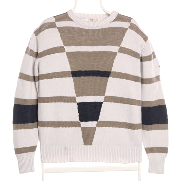 Izod 90's Crewneck Knitted Striped Jumper Medium Cream