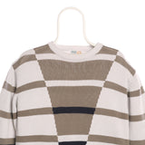 Izod 90's Crewneck Knitted Striped Jumper Medium Cream