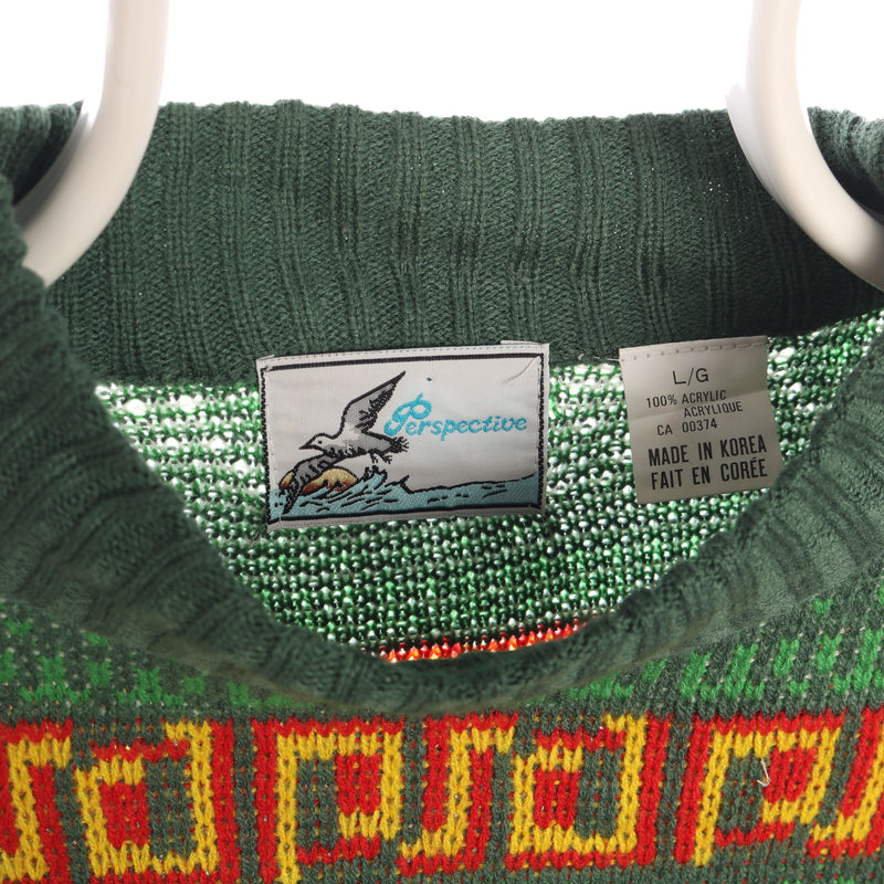 Coogi Style 90's Crewneck Knitted Cable Jumper Large Green