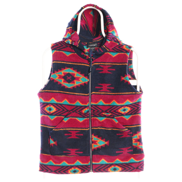 Red Lavon Aztec ZipUp Hoodie Fleece Gilet - Small