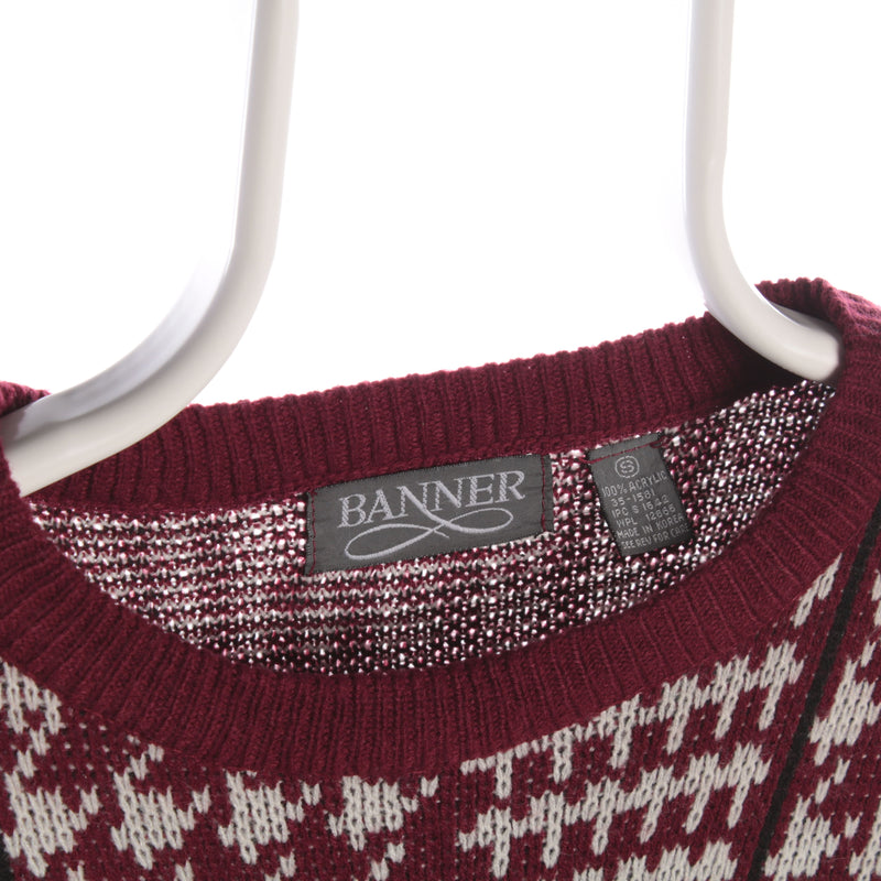 Banner 90's Crewneck Cable Knitted Jumper Small Red