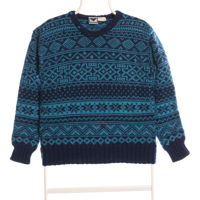 OberMeyer 90's Crewneck Knitted Coogi Style Jumper Small Blue
