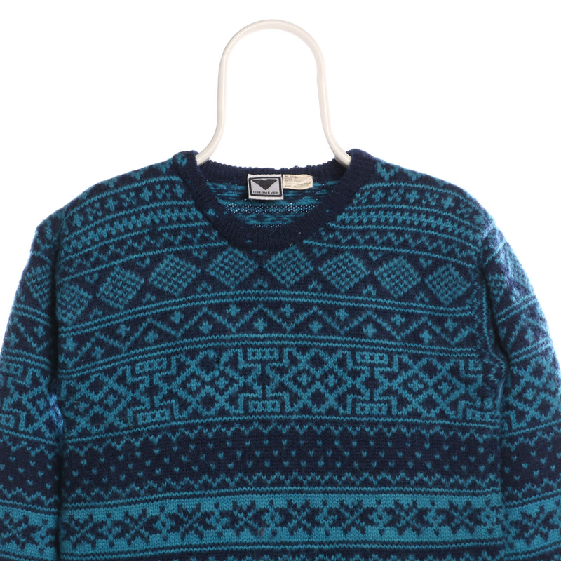 OberMeyer 90's Crewneck Knitted Coogi Style Jumper Small Blue