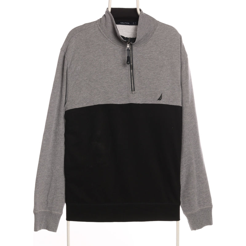 Nautica - Grey and Black Embroidered Quarter Zip Sweatshirt - XLarge