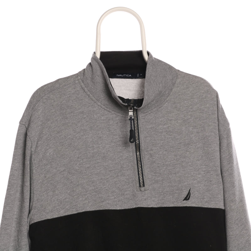 Nautica - Grey and Black Embroidered Quarter Zip Sweatshirt - XLarge