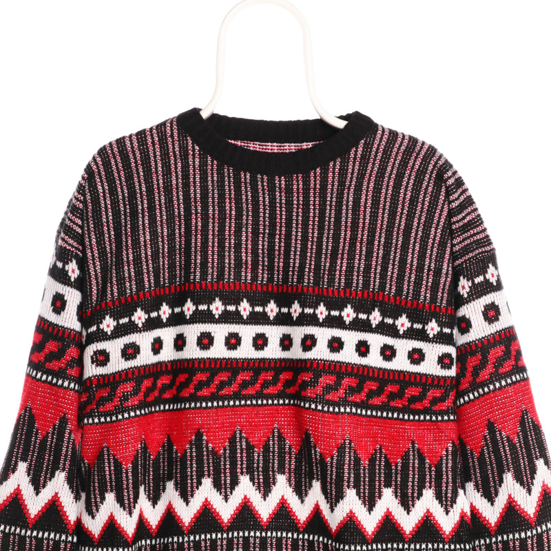 Black Unbranded Knitted Pattern Crewneck Jumper - Large