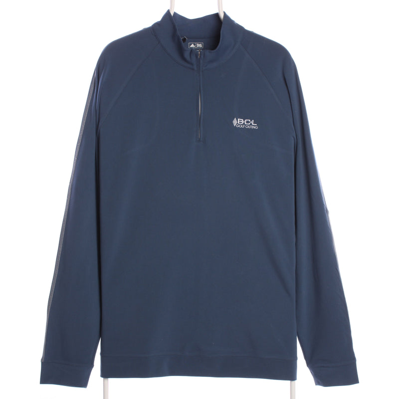 Adidas - Blue Embroidered Sports Quarter Zip Sweatshirt - XLarge