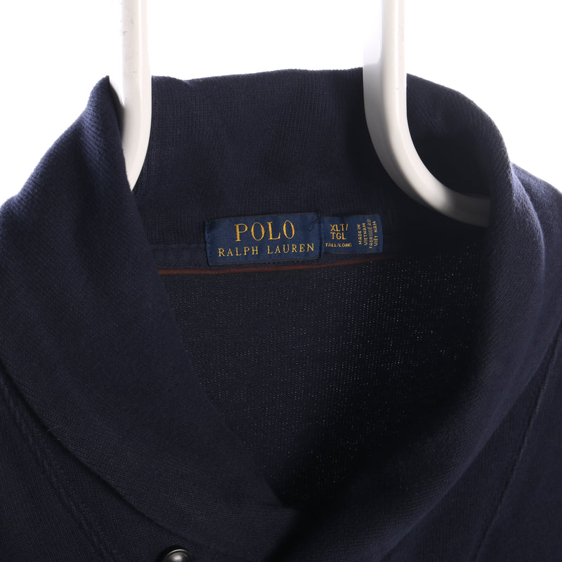 Ralph Lauren 90's Quarter Zip Button Up Knitted Jumper Xlarge Navy